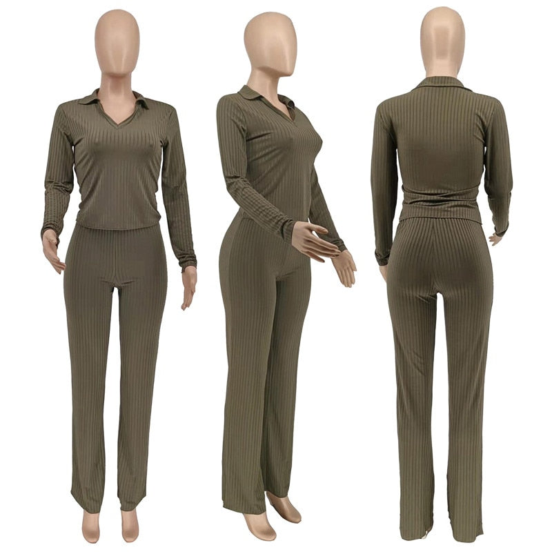 Solid Knit Ribbed Two Piece Set - PrimeX Collections