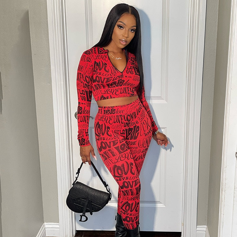 Letter Print Tracksuit Two Piece Set - PrimeX Collections