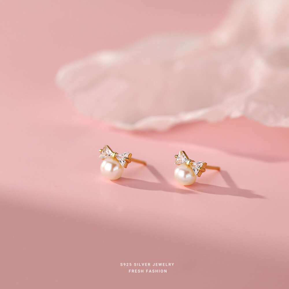Pearl Bow Sweet Stud Earrings - PrimeX Collections
