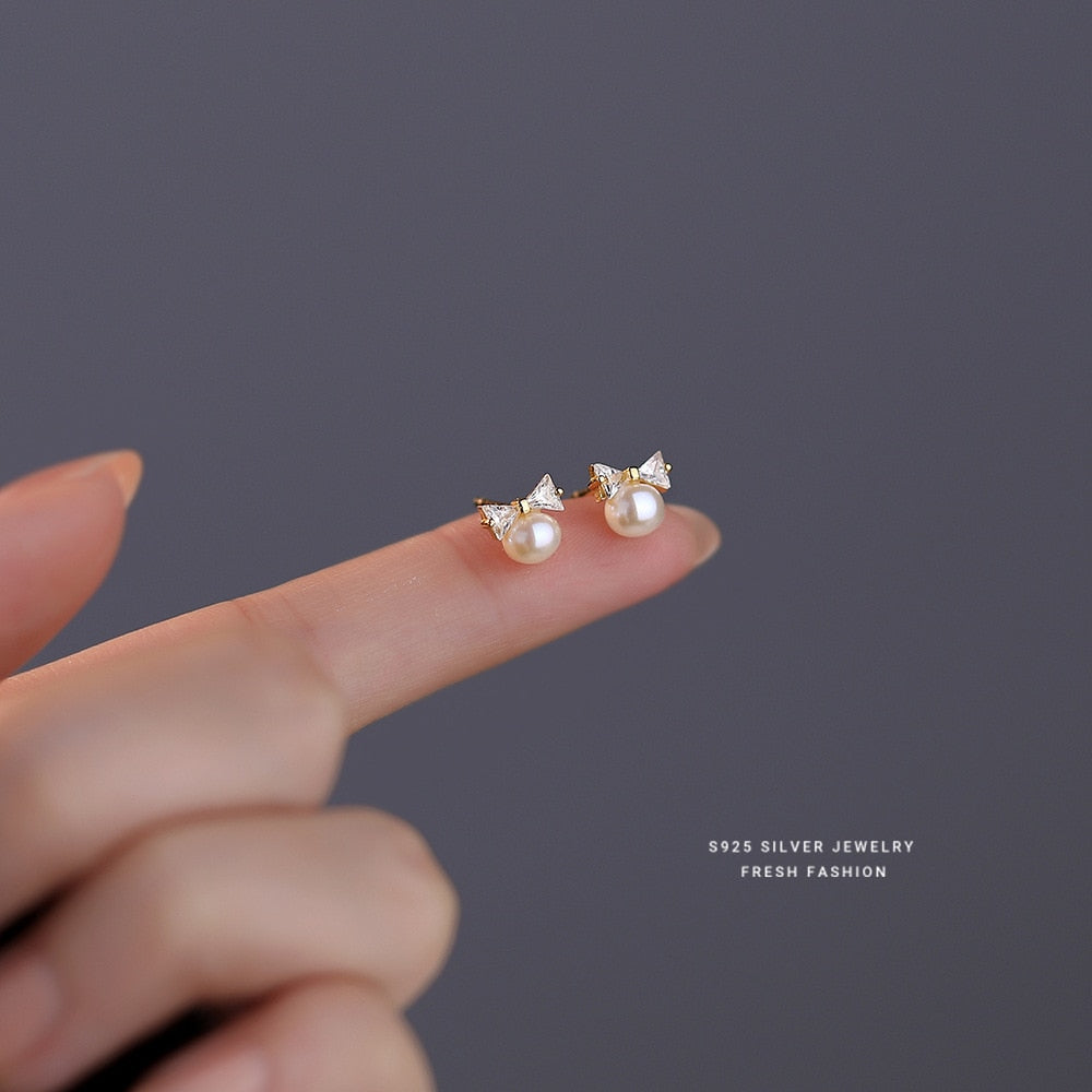 Pearl Bow Sweet Stud Earrings - PrimeX Collections