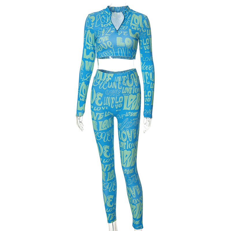 Letter Print Tracksuit Two Piece Set - PrimeX Collections