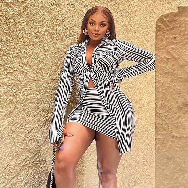 Kendra Striped Two Piece Skirt Set - PrimeX Collections