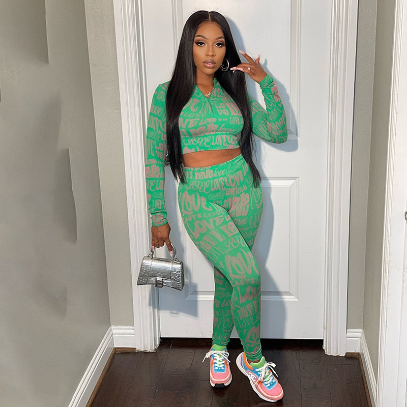Letter Print Tracksuit Two Piece Set - PrimeX Collections