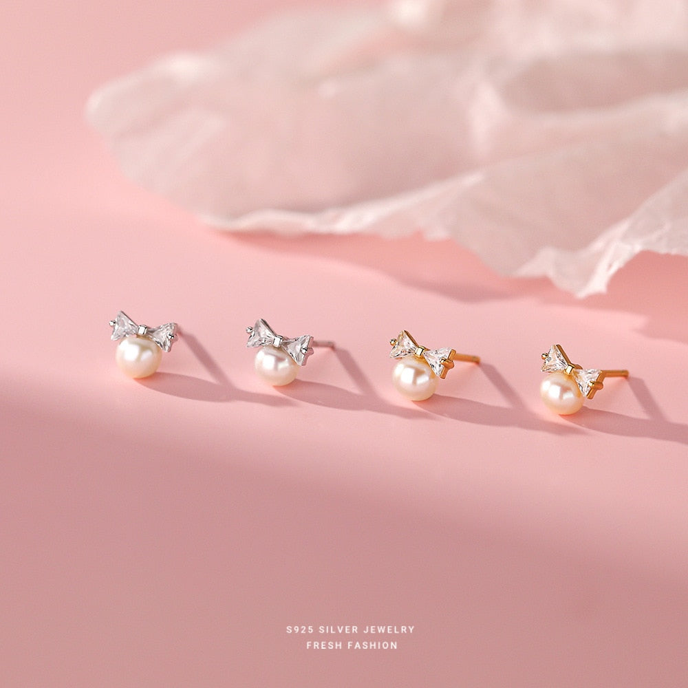 Pearl Bow Sweet Stud Earrings - PrimeX Collections