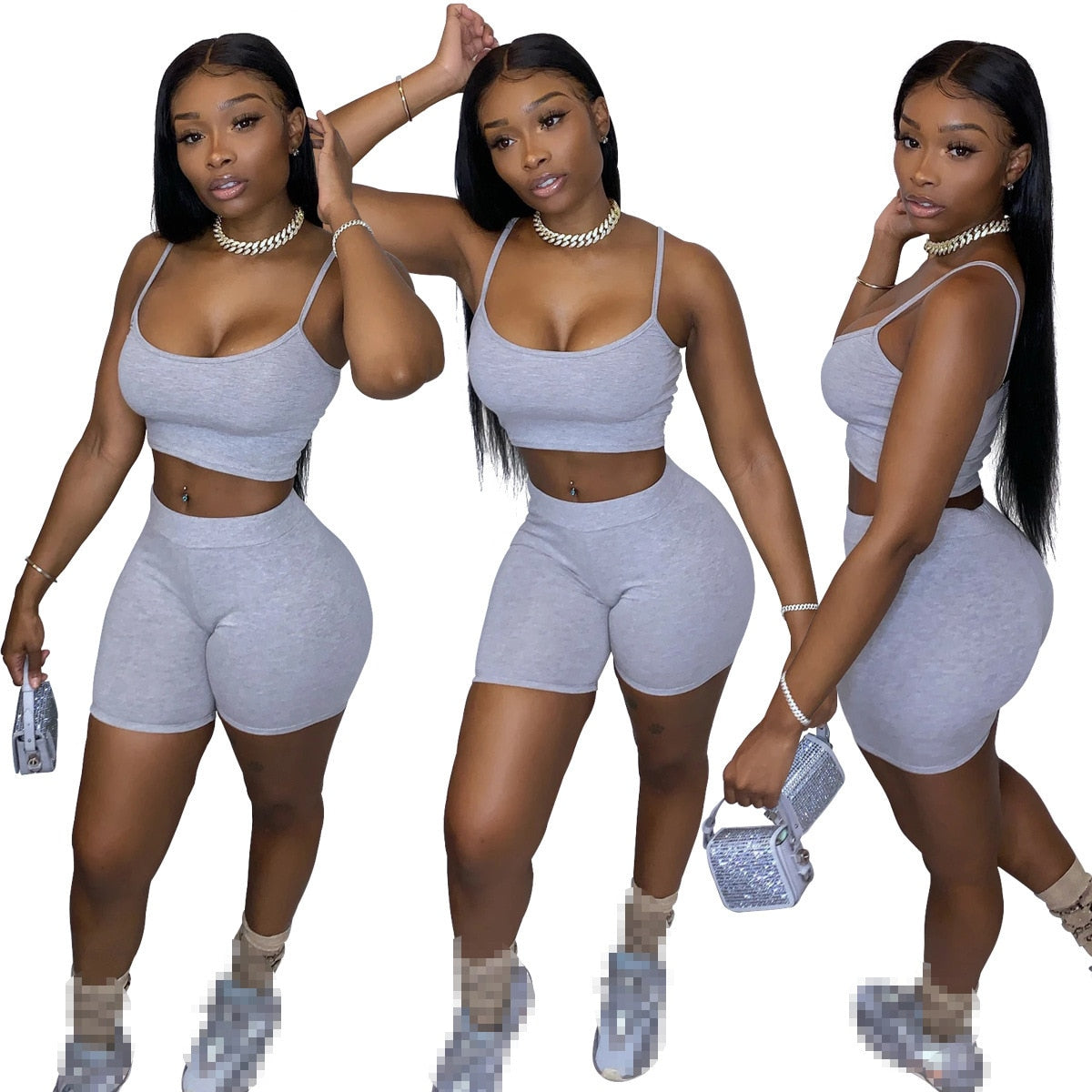 Crop Top Shorts Two Piece Set - PrimeX Collections