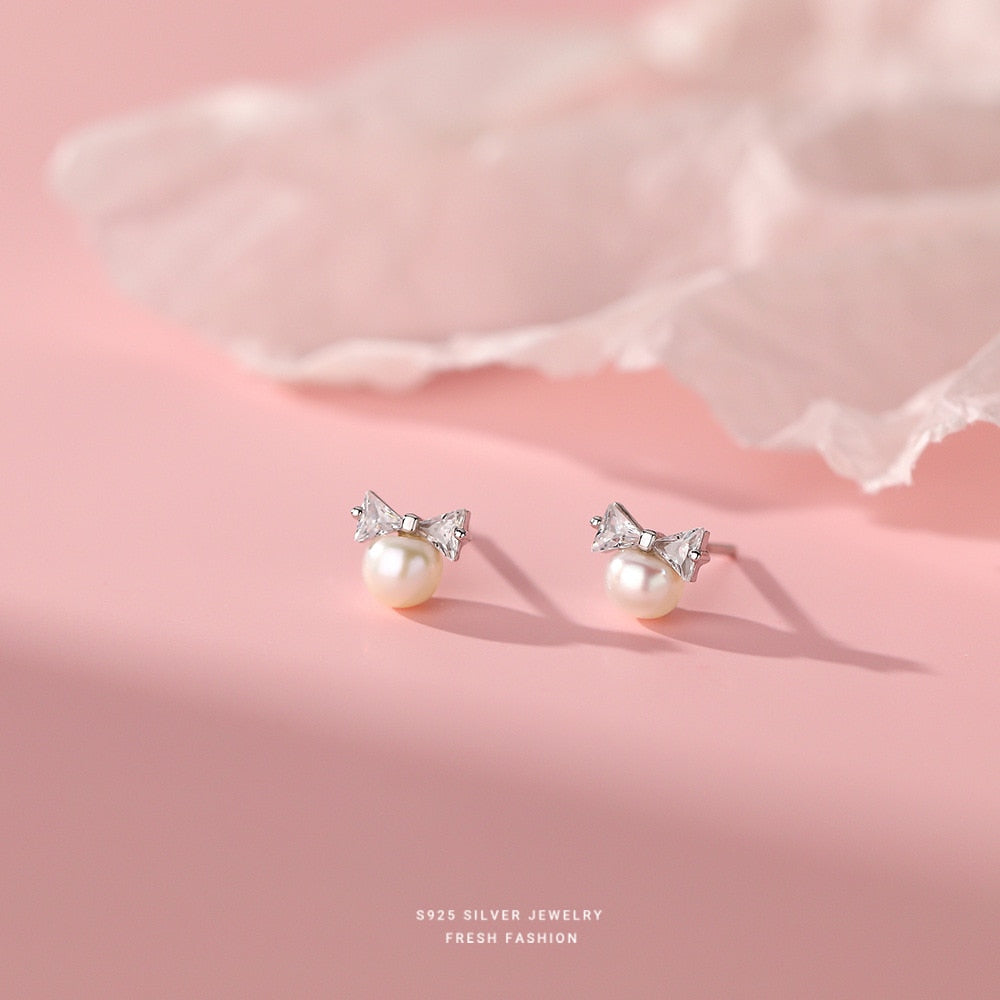 Pearl Bow Sweet Stud Earrings - PrimeX Collections
