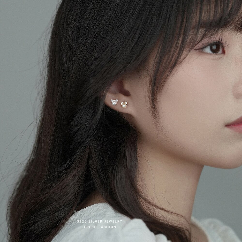 Pearl Bow Sweet Stud Earrings - PrimeX Collections