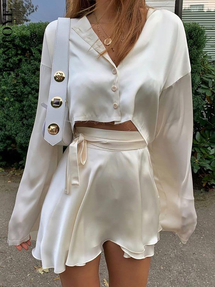Casual Satin Two Piece Dress Set - PrimeX Collections